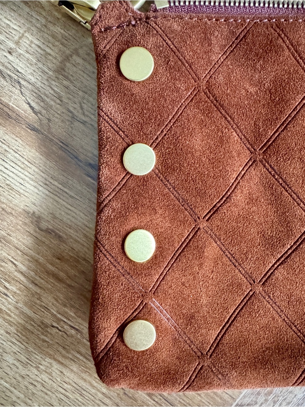 Hammitt Kyle Chocolate Diamond Suede Antique Gold Small Crossbody - Picture 8 of 15